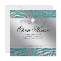 Jewellery Invitation Open House Zebra Teal Sparkle