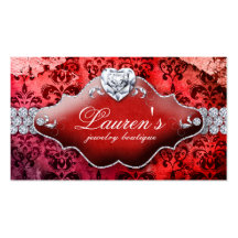 Jewellery Vintage Valentine's Heart Damask Red Business Cards
