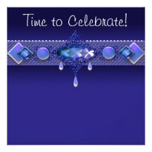 Jewels Royal Navy Blue Womans Birthday Party Personalized Invitations
