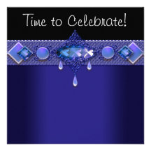 Jewels Royal Navy Blue Womans Birthday Party Invitations