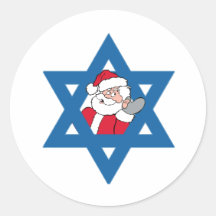 JEWISH SANTA ROUND STICKERS