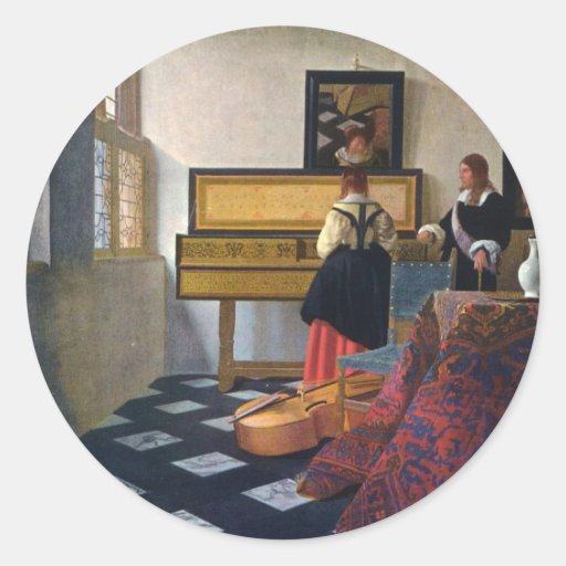 Johannes Vermeer's The Music Lesson (circa1663) Round Sticker