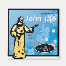 John 3:16 - Square Magnet - White-4