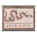 Join or Die ORIGINAL Benjamin Franklin Cartoon Post Card