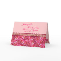 Joining Two Hearts Pink Rose Wedding Invitation Cards