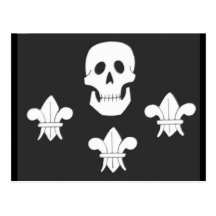 JOLLY ROGER SKULL AND THREE LILIES FLAG POST CARD