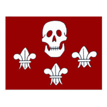 JOLLY ROGER SKULL AND THREE LILIES FLAG POST CARD