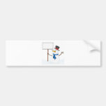 Joyous Snowman Holding A Blank Sign On A Hill Bumper Stickers
