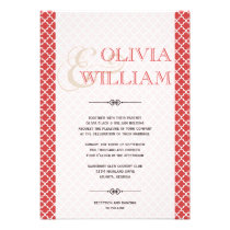 Juicy guava Moroccan tile ampersand modern wedding invitations