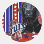 July 4th Firecracker - Black Labrador Round Stickers