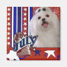 July 4th Firecracker - Maltese Fridge Magnet
