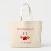 Jumbo Tote congratulating arrival of baby girl. Bag