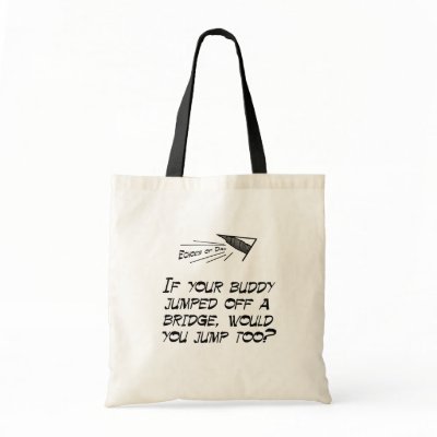 Jump off a bridge canvas bags by EchoesofDad
