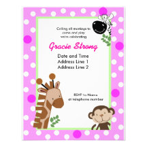 Jungle Adventure Pink Safari Birthday Invitations