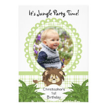 Jungle Animal Lion Birthday Party Photo Invitation
