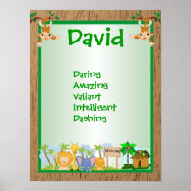Jungle Animals Any Name Nursery Art Print Poster