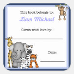 Jungle Animals Book Plate Blue Boy BOOKPLATE Square Sticker
