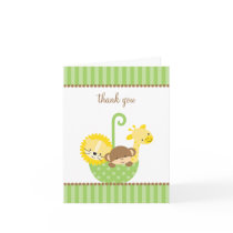 Jungle Animals in Green Umbrella Note Cards