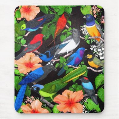 Jungle Birds of Mexico Mouse Pad by twopurringcats