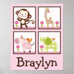 Jungle Jill /Girl Animals Personalised Art Poster