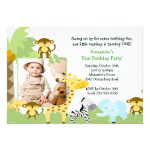 Jungle Monkey Photo Birthday Invitation