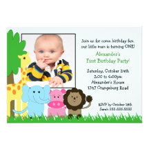 Jungle Pals Photo Birthday Invitation
