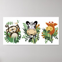 JUNGLE SAFARI MONKEY, ZEBRA & GIRAFFE ART PRINT