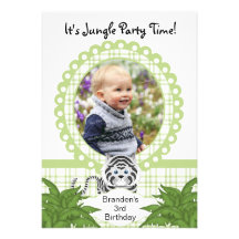 Jungle Tiger 3rd  Birthday Party Photo Invitation