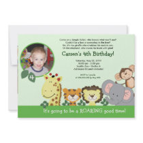 Jungle Zoo Party Green Animal Photo Birthday Card Invitations