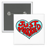 Just Married Blue Heart Pinback Button