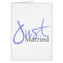 Just Married (Blue Script) Greeting Cards