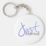 Just Married (Blue Script) Keychains