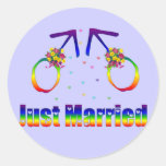 Just Married Gay Men Round Stickers