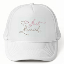 Just Married in chocolate and pink Mesh Hats