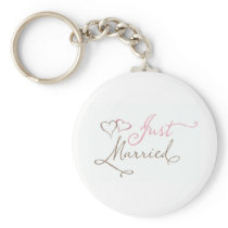 Just Married in chocolate and pink Key Chain