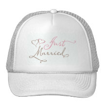 Just Married in chocolate and pink Mesh Hat