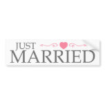 Just Married (Pink Heart Scroll) bumper stickers
