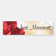 Just Married Red Floral Bumper Sticker