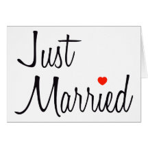 Just Married (Script With Red Heart) Cards