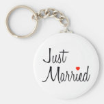 Just Married (Script With Red Heart) Key Chains