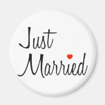 Just Married (Script With Red Heart) Refrigerator Magnet
