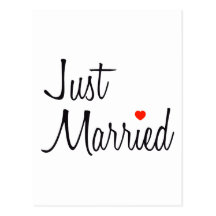 Just Married (Script With Red Heart) Post Cards