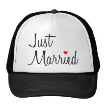 Just Married (Script With Red Heart) Trucker Hat