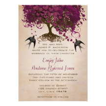 Just Peachy Sangria Heart Leaf Tree Wedding Invite