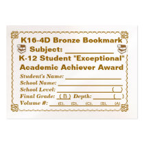 K16-4D Bronze Bookmark -- All Subjects -- 100ct