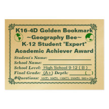 K16-4D Golden Bookmark ~Geography Bee~ HS 100ct Business Card