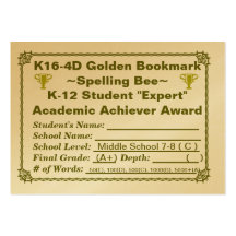 K16-4D Golden Bookmark ~Spelling Bee~ Jr Hi 100ct Business Card