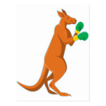 kangaroo boxer boxing retro postcards