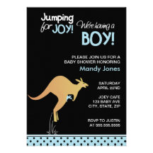 Kangaroo Jumping for Joy Modern Boy baby shower Cards