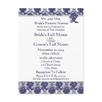 Kanji for Love Blue Damask Wedding Invitation Postcard